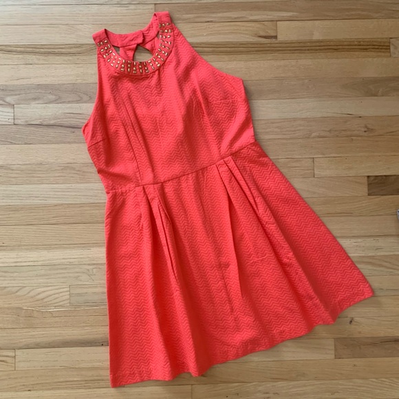 Coral Fit & Flare Halter Cocktail Dress-Size 18 - Picture 1 of 8